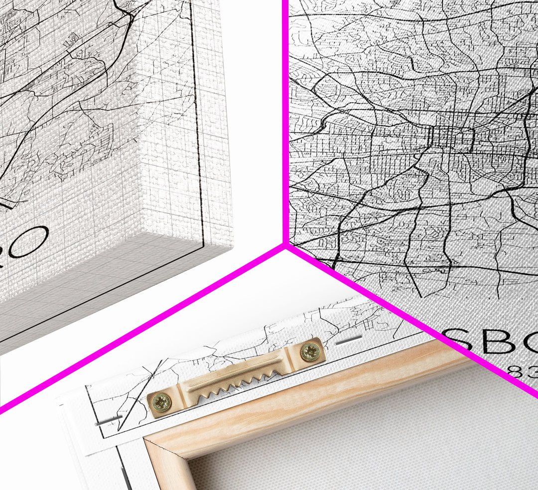Greensboro Street Map, North Carolina Map, City Map Art, Minimalist Art, Wall Art, Canvas Print, Travel Wall Art, Gift For Travelers