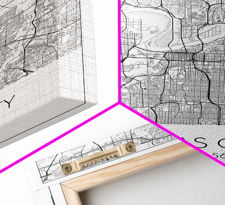 Kansas City Street Map, Missouri Map, City Map Art, Modern Wall Art, Wall Art, Canvas Print, Birthday Gift, Master Bedroom, Travel Wall Art