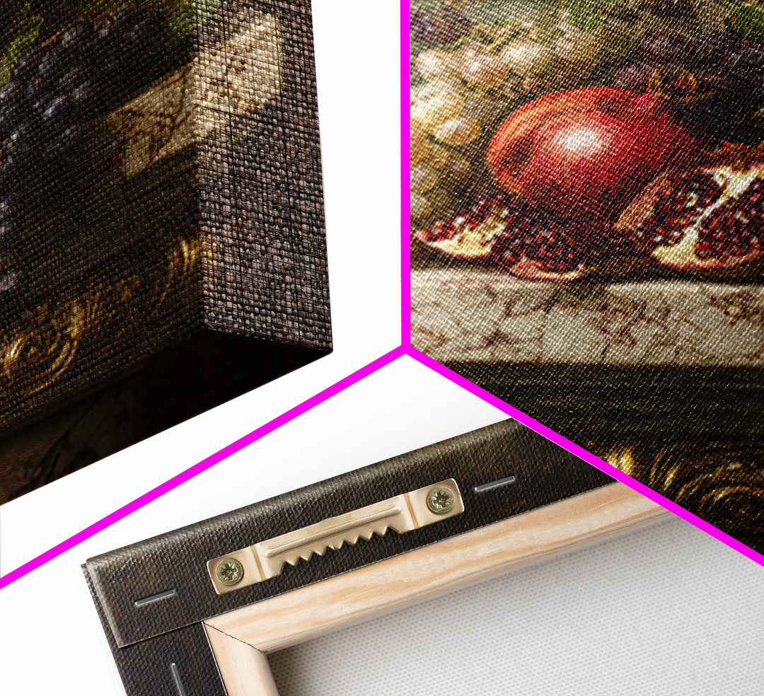 Pomegranate and Grapes on Marble Ledge Canvas Print, Renaissanceinspired Art, Celestial Decor, Living Room Decor, Classic, REN-1x1-17