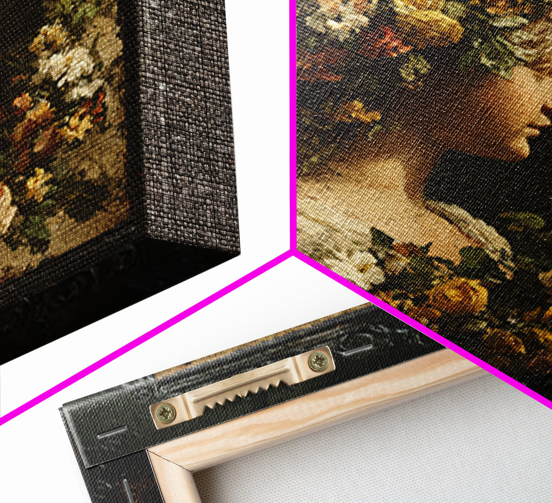 Floral Garland Surrounding a Classical Profile Canvas Print, Renaissanceinspired Art, Unique Wall Art, Living Room Decor, REN-1x1-22