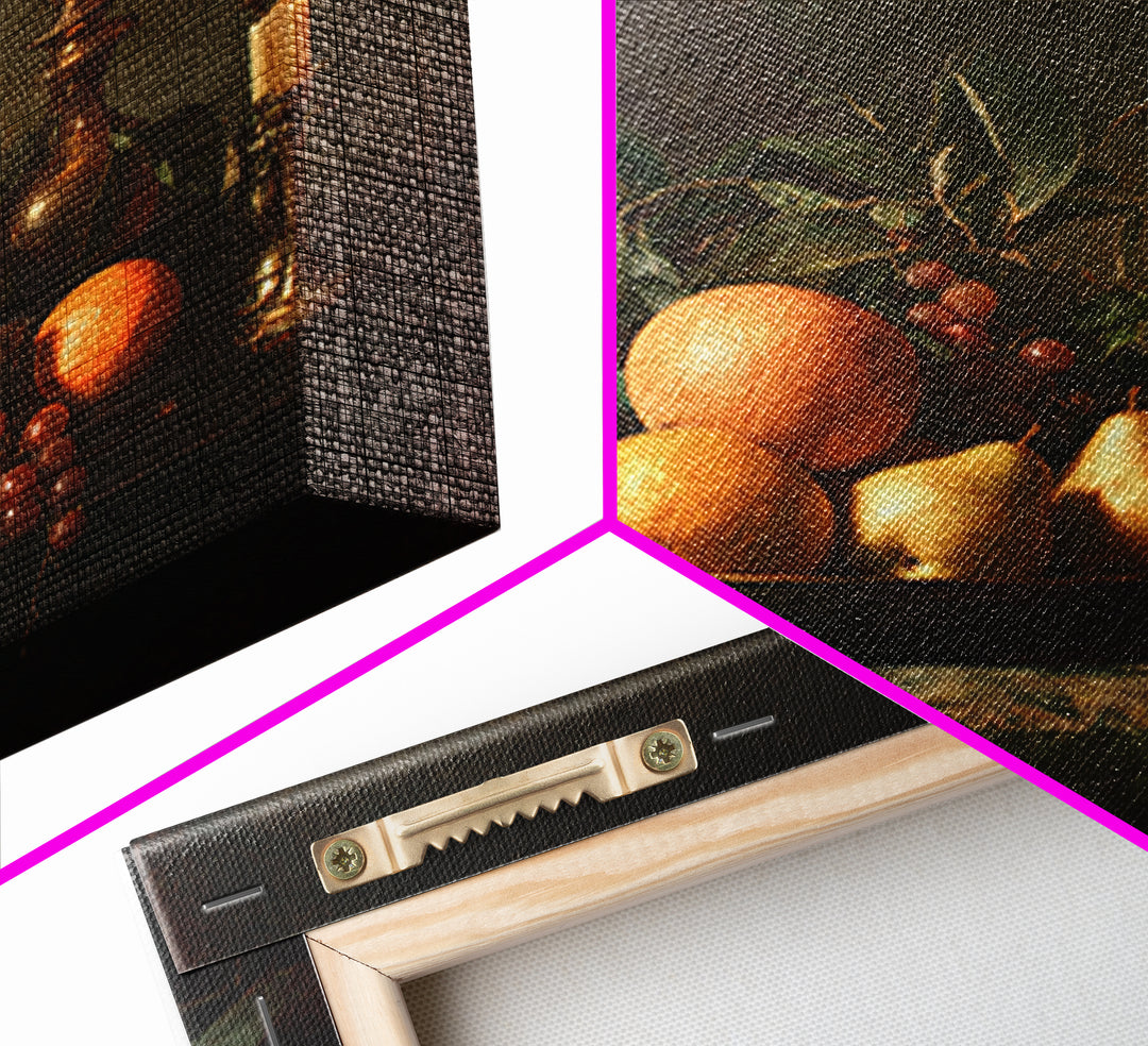 Oil Painted Fruit Still Life on Dark Canvas Print, Renaissanceinspired Art, Fantasy Decor, Living Room Decor, Classic, REN-1x1-51