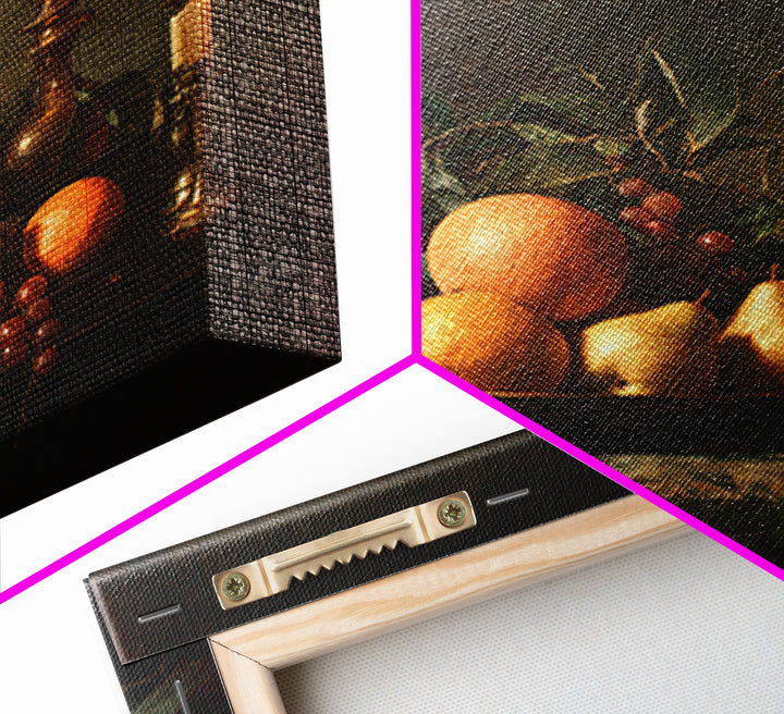 Oil Painted Fruit Still Life on Dark Canvas Print, Renaissanceinspired Art, Fantasy Decor, Living Room Decor, Classic, REN-1x1-51