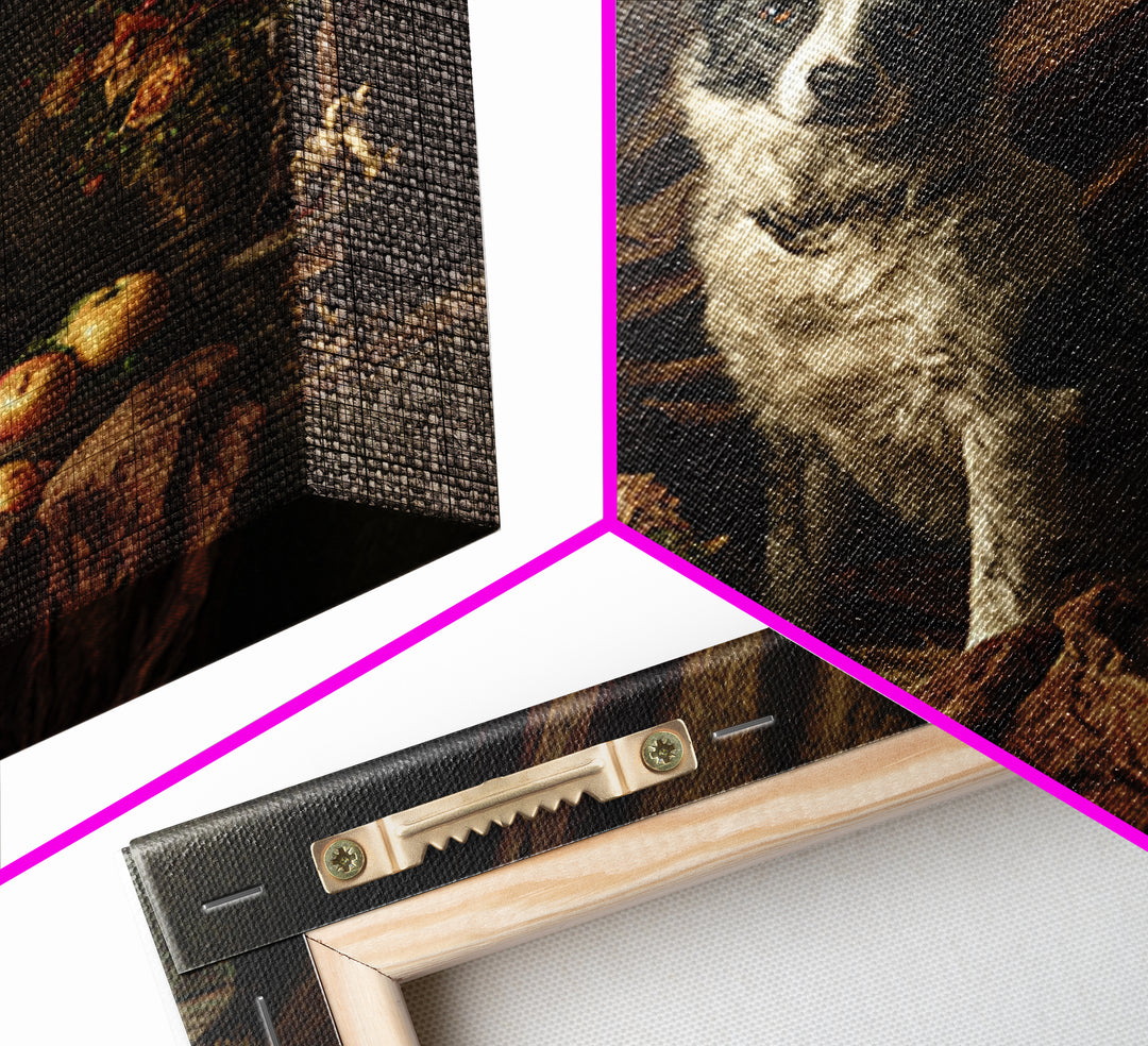 Noble Dog Portrait Framed Canvas Print, Renaissanceinspired Art, Mosaic Wall Art, Living Room Decor, Fine Art, Classic, REN-1x1-68