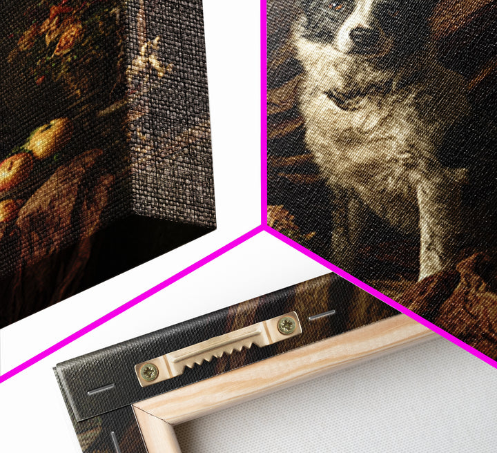 Noble Dog Portrait Framed Canvas Print, Renaissanceinspired Art, Mosaic Wall Art, Living Room Decor, Fine Art, Classic, REN-1x1-68
