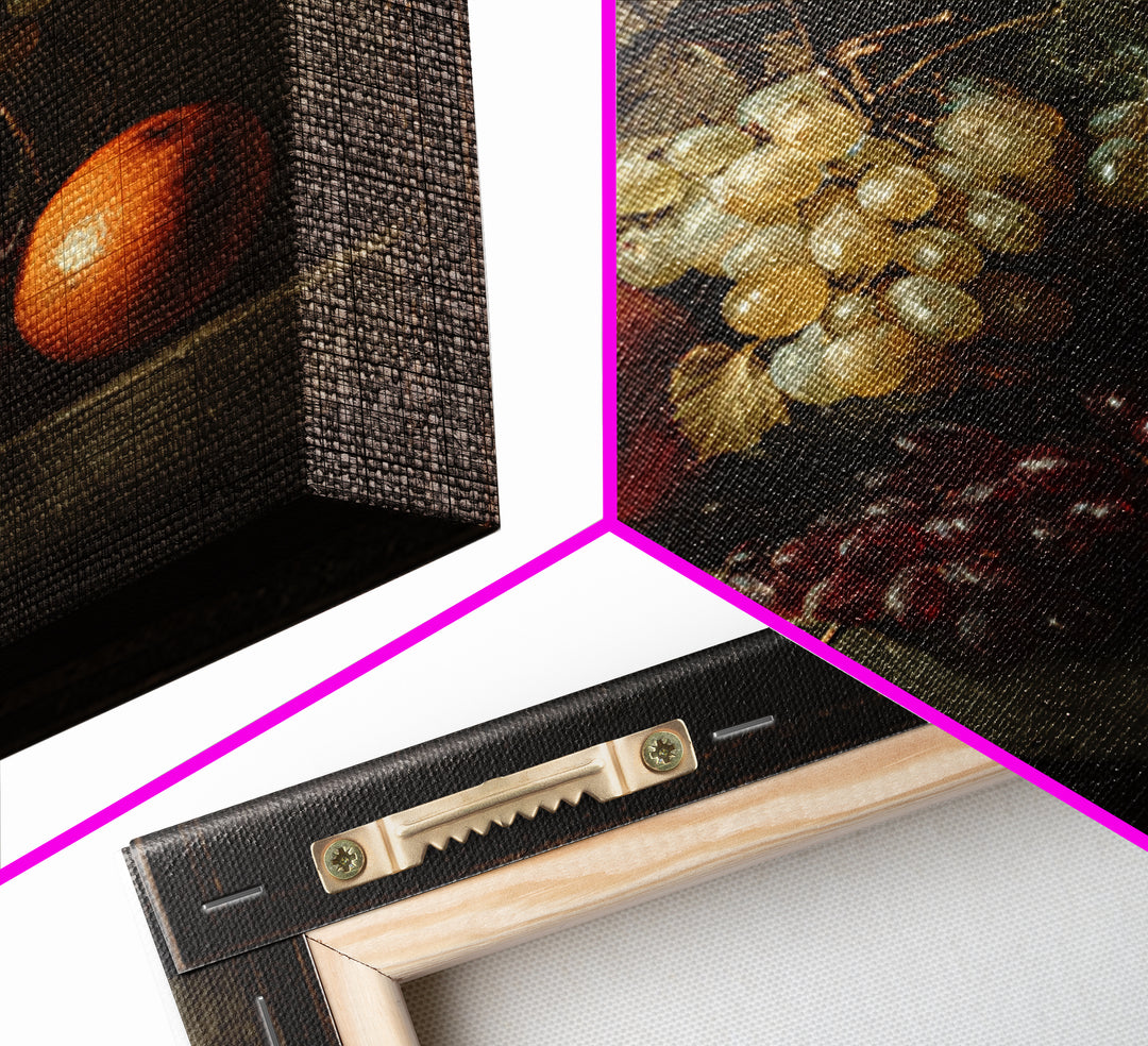 Oil Painted Fruit Still Life on Dark Canvas Print, Renaissanceinspired Art, Elegant Home Decor, Living Room Decor, Classic, REN-1x1-75
