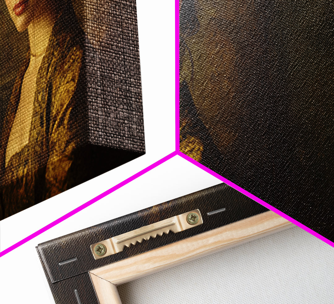 Gold Halo Portrait Framed Canvas Print, Renaissanceinspired Art, Neutral Decor, Living Room Decor, Fine Art, Classic, REN-2x1-1