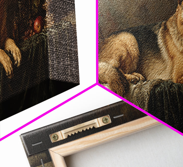 Noble Dog Portrait Framed Canvas Print, Renaissanceinspired Art, Neutral Decor, Living Room Decor, Oil Painting, Classic, REN-2x1-16
