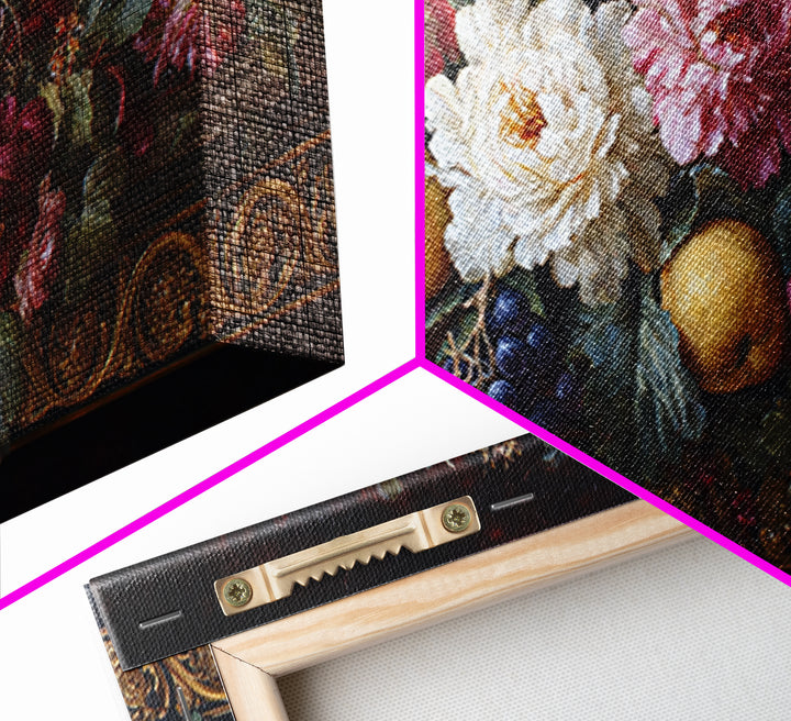 Floral Garland Surrounding a Classical Profile Canvas Print, Renaissanceinspired Art, Home Altar, Living Room Decor, Classic, REN-2x1-18