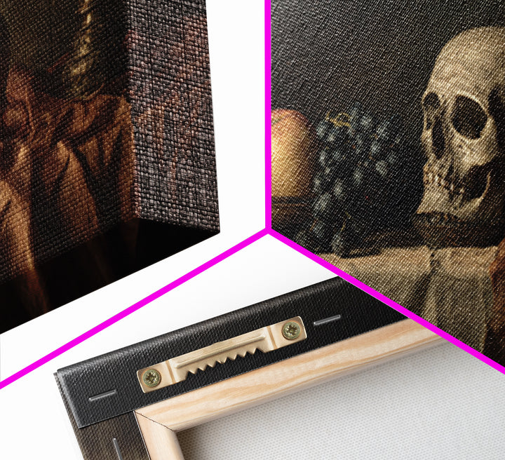 Old Master Skull and Candle Still Life Framed Canvas Print, Renaissanceinspired Art, Classic Art, Living Room Decor, Classic, REN-2x1-30
