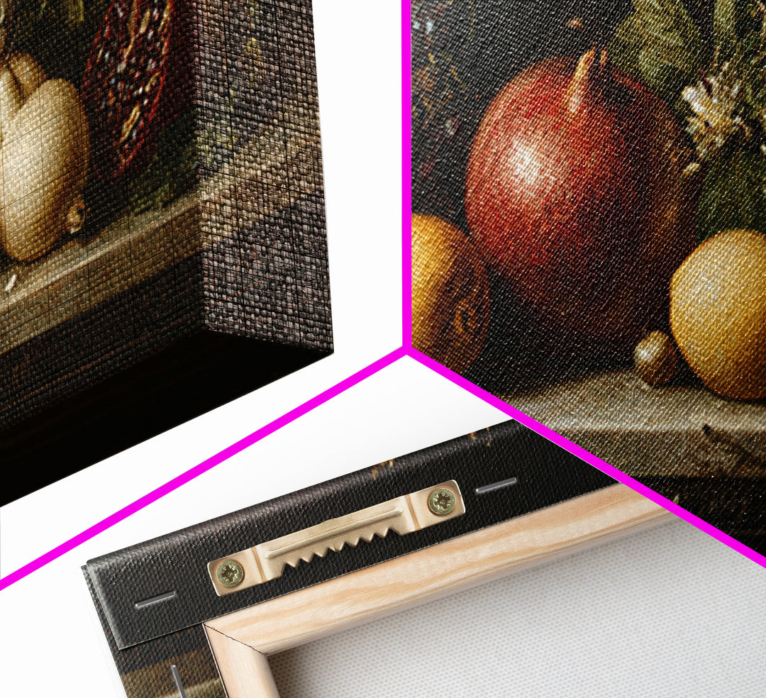 Oil Painted Fruit Still Life on Dark Canvas Print, Renaissanceinspired Art, Printable Art, Living Room Decor, Oil Painting, REN-2x1-47