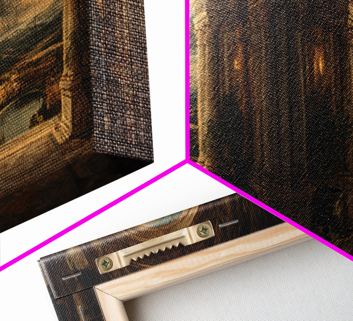 Architectural Arch with Italian Landscape Beyond Canvas Print, Renaissanceinspired Art, Cat Painting, Living Room Decor, REN-2x1-79