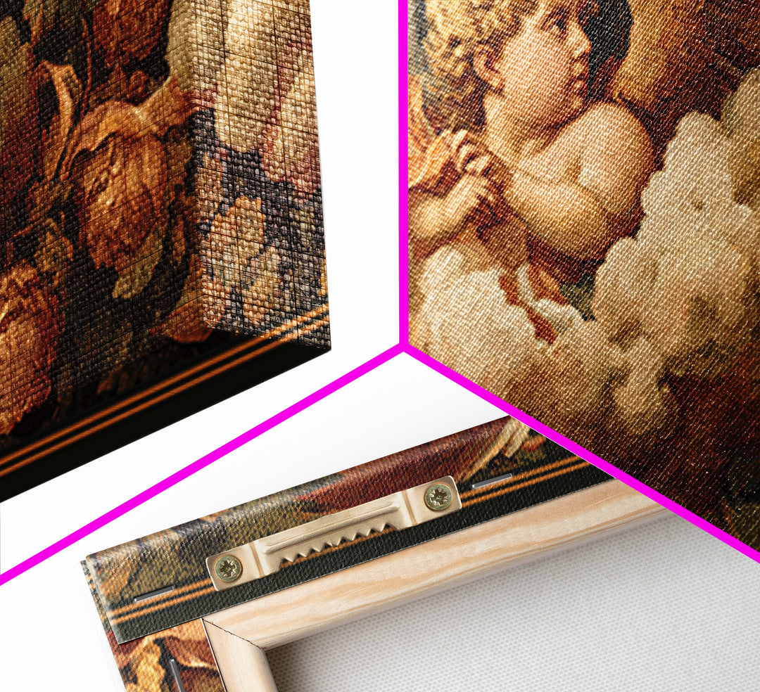 Cherub Holding a Ribbon Among Clouds Canvas Print, Renaissanceinspired Art, Living Room Decor, Watercolor Art, Classic, REN-2x1-98