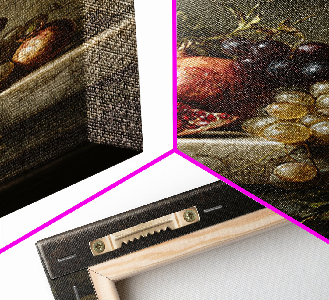 Pomegranate and Grapes on Marble Ledge Canvas Print, Renaissanceinspired Art, Statement Artwork, Living Room Decor, Classic, REN-2x3-49