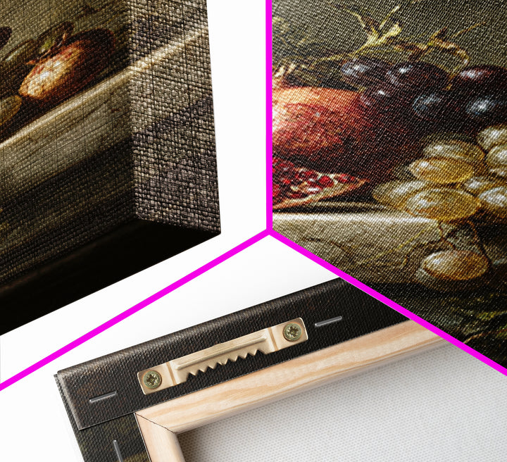 Pomegranate and Grapes on Marble Ledge Canvas Print, Renaissanceinspired Art, Statement Artwork, Living Room Decor, Classic, REN-2x3-49