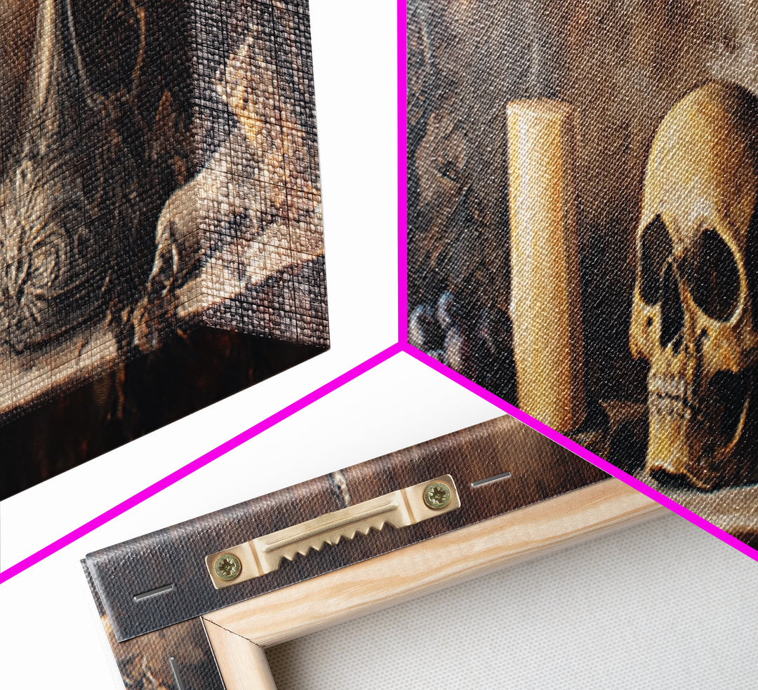Old Master Skull and Candle Still Life Framed Canvas Print, Renaissanceinspired Art, Room Decor, Living Room Decor, Classic, REN-3x1-2