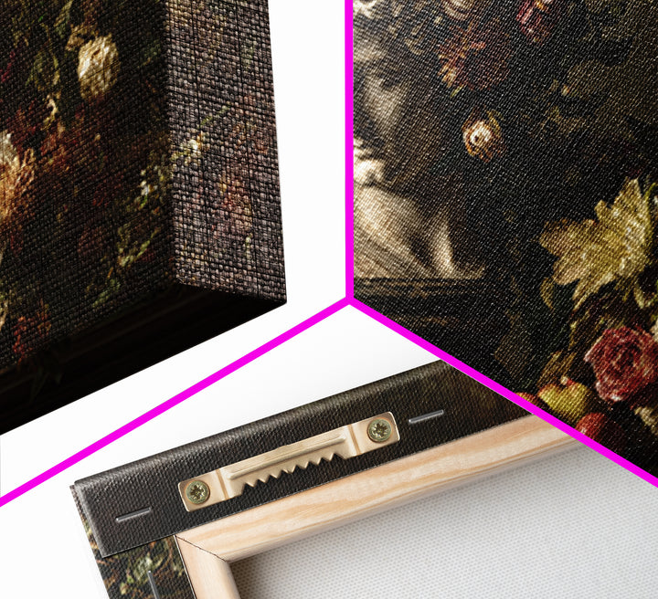 Floral Garland Surrounding a Classical Profile Canvas Print, Renaissanceinspired Art, Minimalist Decor, Living Room Decor, REN-3x2-26
