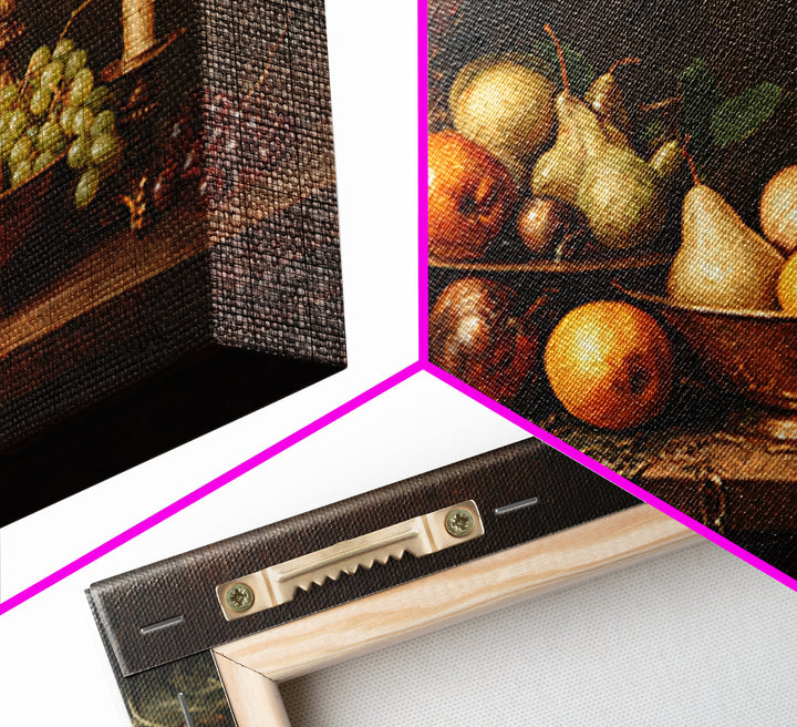 Oil Painted Fruit Still Life on Dark Canvas Print, Renaissanceinspired Art, Yoga Wall Art, Living Room Decor, Classic, REN-3x2-55