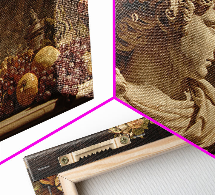 Floral Garland Surrounding a Classical Profile Canvas Print, Renaissanceinspired Art, Canvas Wall Art, Living Room Decor, REN-3x2-74