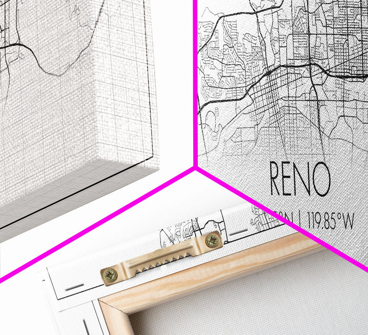 Panoramic Reno City Map, Nevada Art, Map Print, Minimalist Wall Art, Canvas Art, Housewarming Gift, Street Map Art, Closing Gift