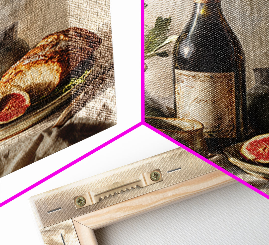 Wine Bottle and Figs Framed Canvas Print, Restaurant Art, Modern Decor, Restaurant Decor, Fine Art, Bistro, Poster, Wall Decor, RES-1x1-1