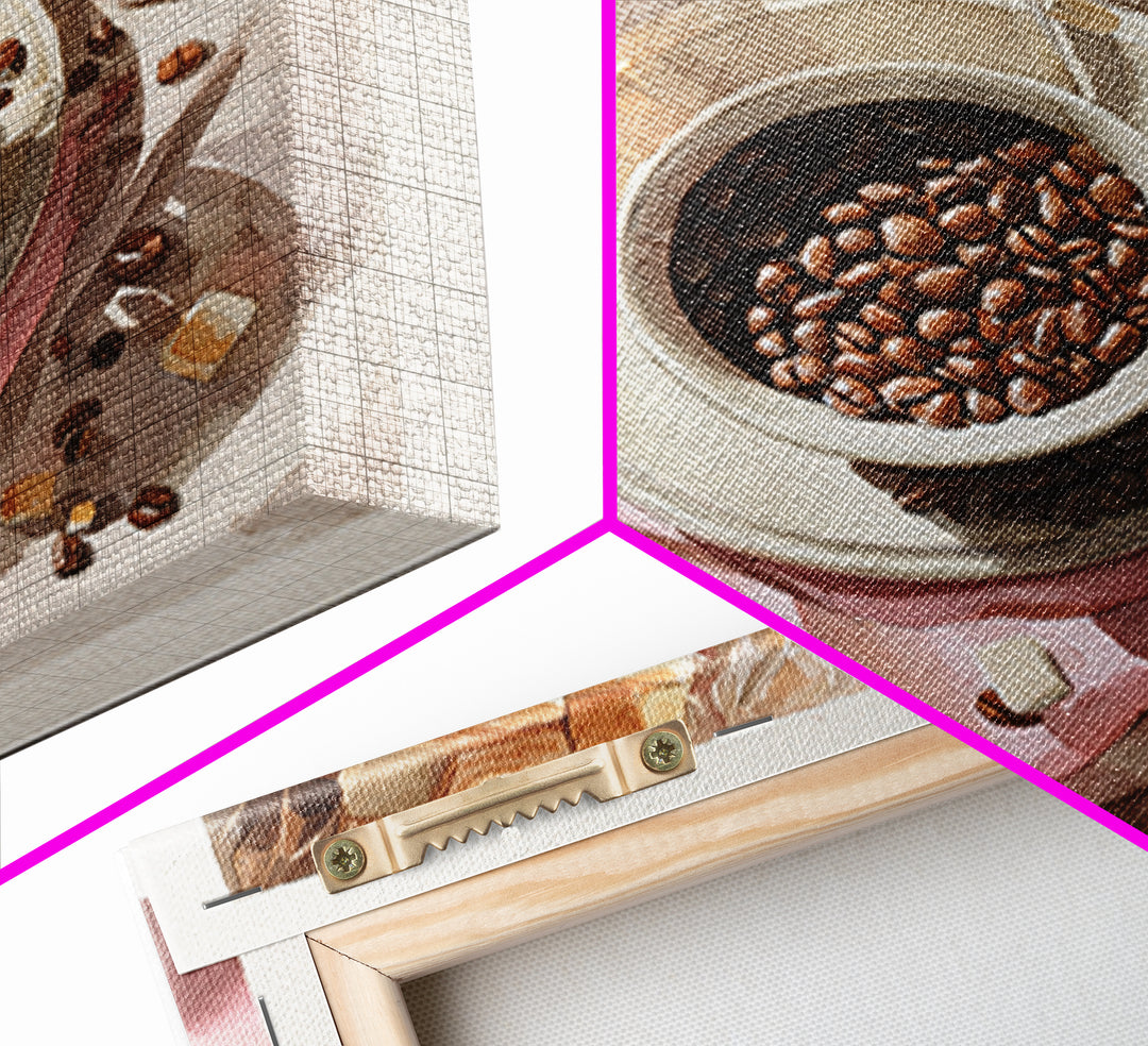 Coffee Beans and Pastry Arrangement Canvas Print, Restaurant Art, Watercolor Painting, Restaurant Decor, Oil Painting, Bistro, RES-1x1-22