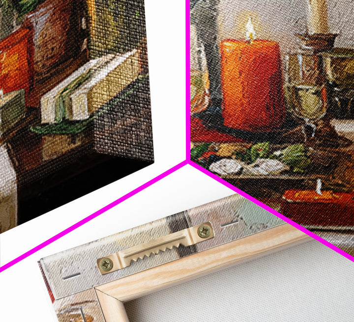 Elegant Table Objects Framed Canvas Print, Restaurant Art, Wall Decor, Restaurant Decor, Oil Painting, Bistro, Farmhouse Decor, RES-1x1-48
