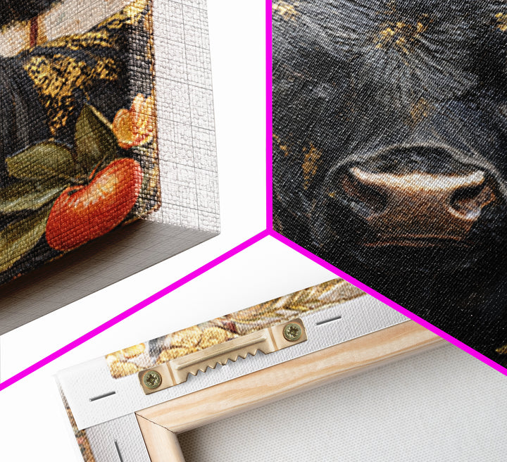 Steakhouse Black and Gold Bull Portrait Canvas Print, Restaurant Art, Bar Decor, Restaurant Decor, Fine Art, Bistro, RES-1x1-55
