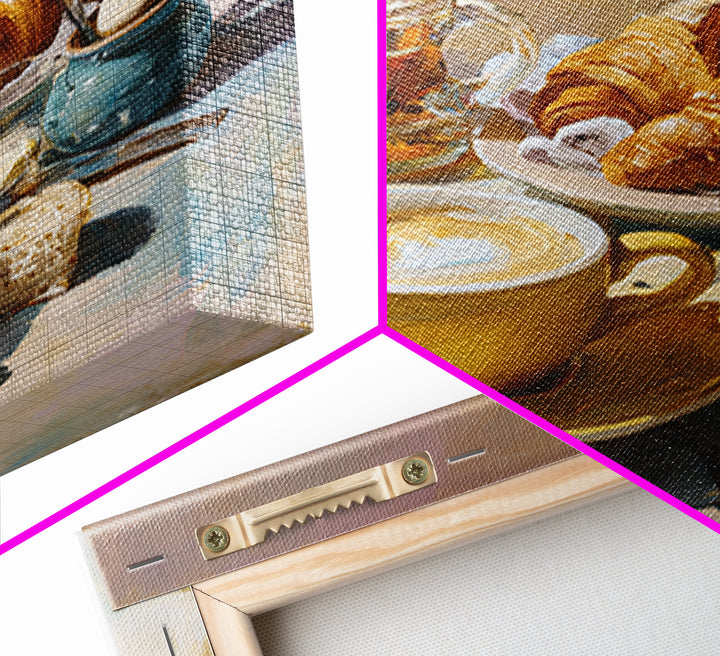 French Bistro Coffee and Croissant Still Life Canvas Print, Restaurant Art, Bedroom Wall Art, Restaurant Decor, Bistro, RES-1x1-6