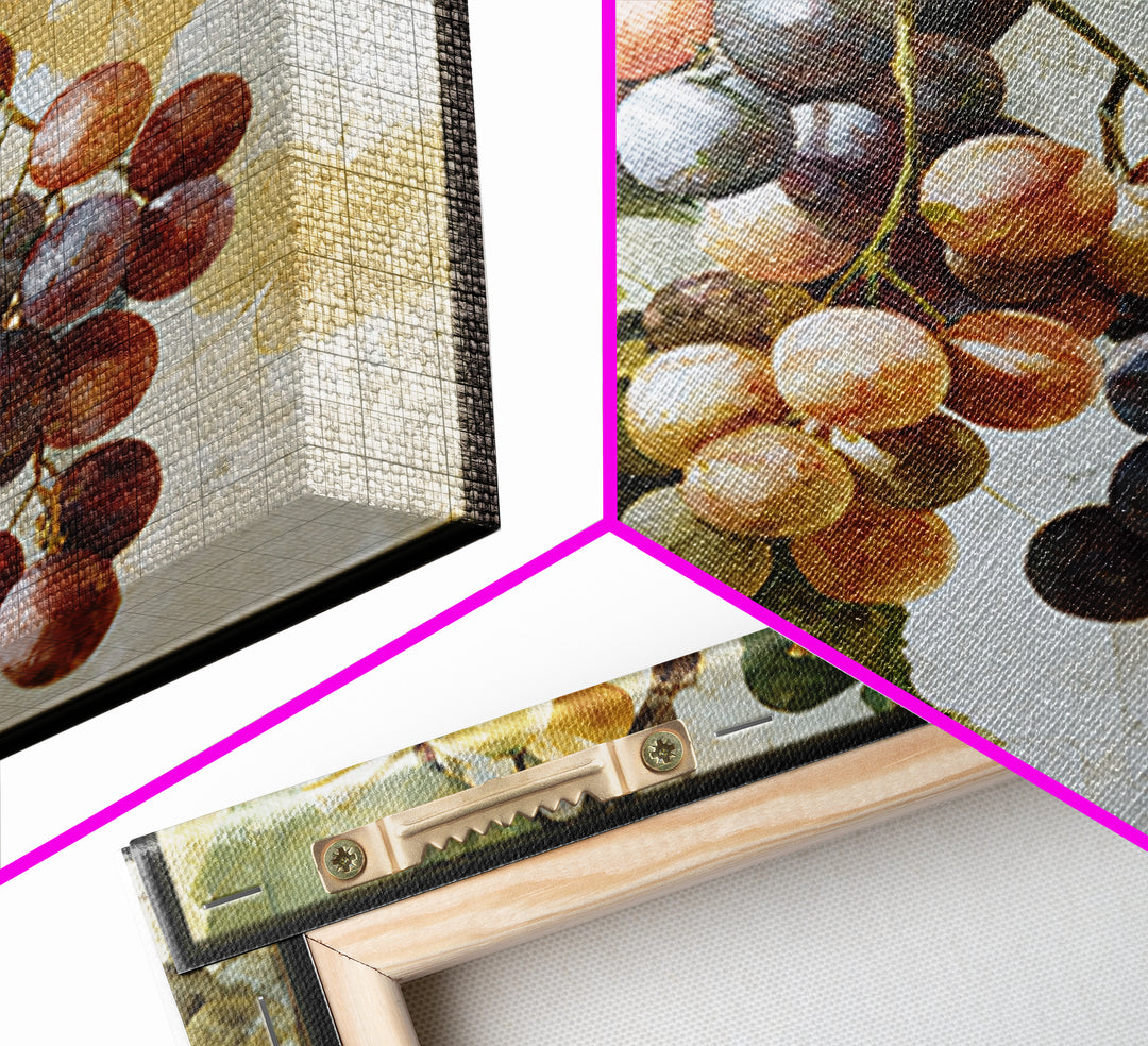 Wine Grapevine Botanical Study Framed Canvas Print, Restaurant Art, Neutral Decor, Restaurant Decor, Oil Painting, Bistro, RES-1x1-63
