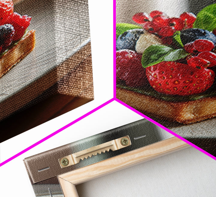 Dessert Tart with Berries and Cream Framed Canvas Print, Restaurant Art, Living Room Decor, Restaurant Decor, Fine Art, Bistro, RES-1x1-64