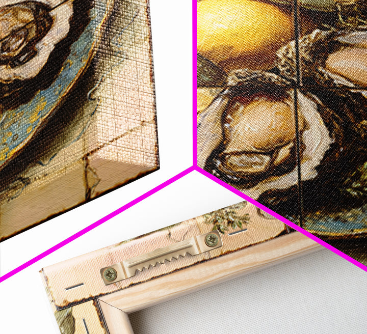 Oyster Platter with Lemons and Champagne Canvas Print, Restaurant Art, Statement Artwork, Restaurant Decor, Fine Art, Bistro, RES-1x1-75