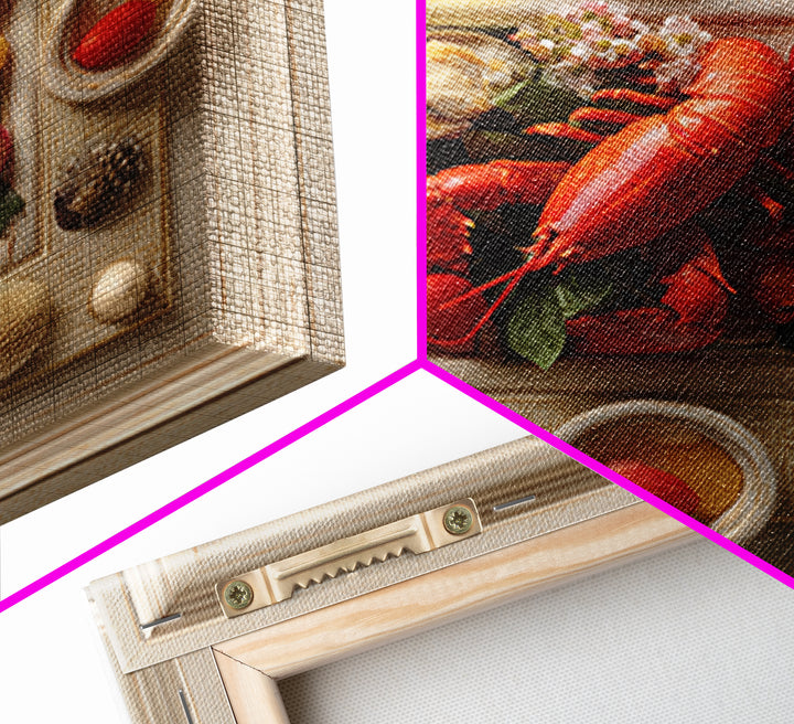 Seafood Lobster and Shell Arrangement Framed Canvas Print, Restaurant Art, Fine Art Print, Restaurant Decor, Fine Art, Bistro, RES-1x1-80