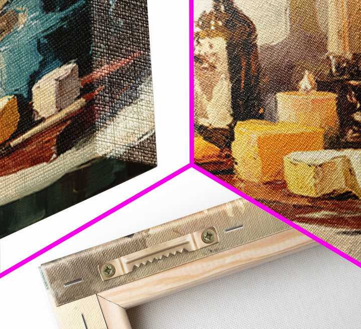 Elegant Table Objects Framed Canvas Print, Restaurant Art, Canvas, Restaurant Decor, Fine Art, Bistro, Living Room Decor, RES-1x1-96