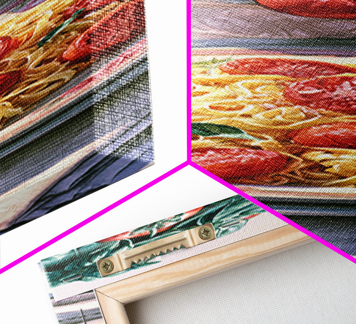 Fresh Pasta with Tomatoes and Basil Canvas Print, Restaurant Art, Gallery Decor, Restaurant Decor, Fine Art, Bistro, Wall Art, RES-1x3-14
