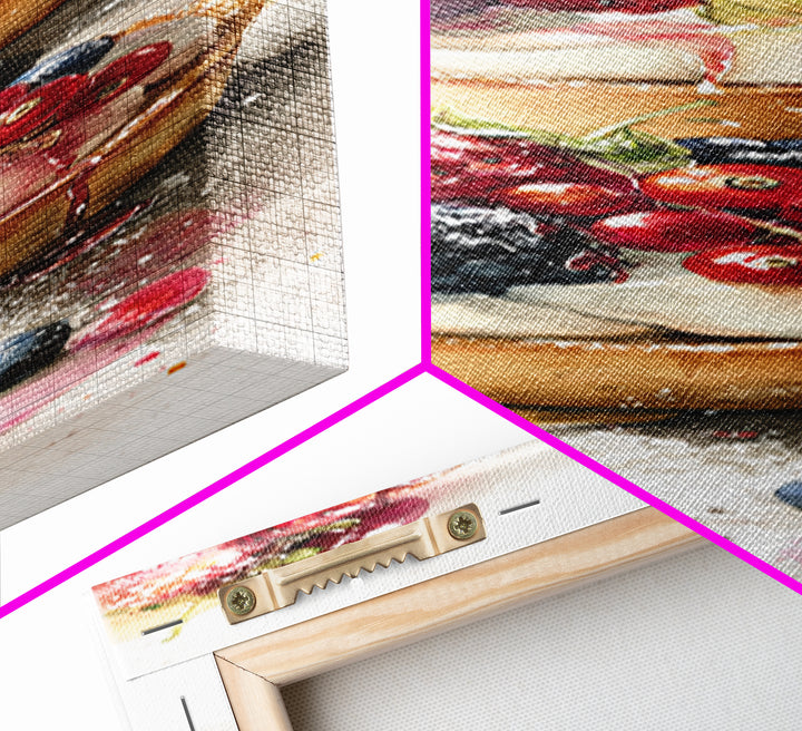 Dessert Tart with Berries and Cream Framed Canvas Print, Restaurant Art, Minimalist Decor, Restaurant Decor, Fine Art, Bistro, RES-1x3-4