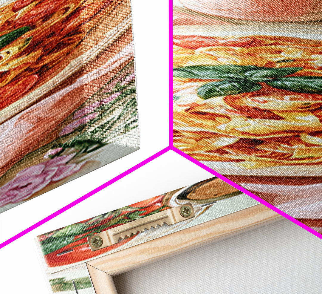 Fresh Pasta with Tomatoes and Basil Canvas Print, Restaurant Art, Contemporary Art, Restaurant Decor, Fine Art, Bistro, RES-1x3-86