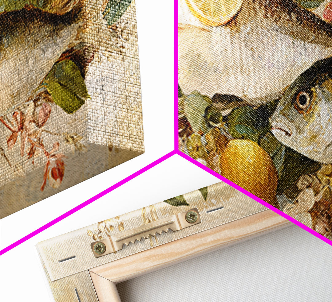 Fresh Fish with Lemon and Herbs Framed Canvas Print, Restaurant Art, Cool Wall Art, Restaurant Decor, Fine Art, Bistro, RES-2x1-19