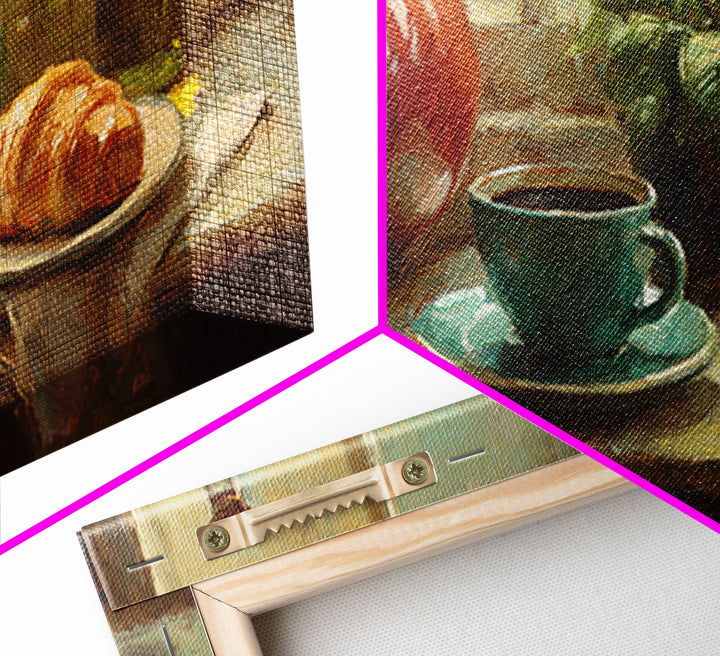 French Bistro Coffee and Croissant Still Life Canvas Print, Restaurant Art, Restaurant Decor, Abstract Art, Bistro, RES-2x1-2