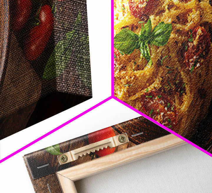 Fresh Pasta with Tomatoes and Basil Canvas Print, Restaurant Art, Textured Painting, Restaurant Decor, Fine Art, Bistro, RES-2x1-22
