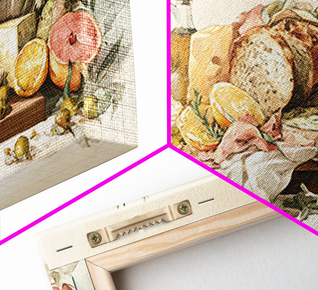 Mediterranean Olives Bread and Cheese Board Canvas Print, Restaurant Art, Framed Wall Art, Restaurant Decor, Bistro, Food Art, RES-2x1-29