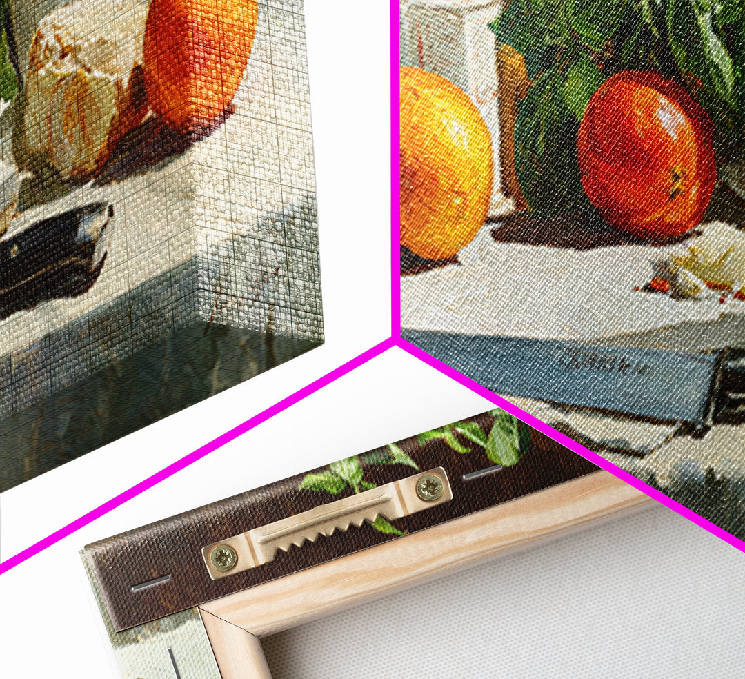 Chef Knife Herbs and Cutting Board Still Framed Canvas Print, Restaurant Art, Art Print, Restaurant Decor, Fine Art, Bistro, RES-2x1-33