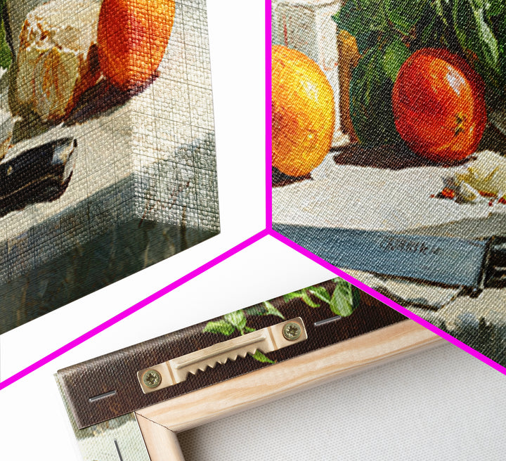 Chef Knife Herbs and Cutting Board Still Framed Canvas Print, Restaurant Art, Art Print, Restaurant Decor, Fine Art, Bistro, RES-2x1-33