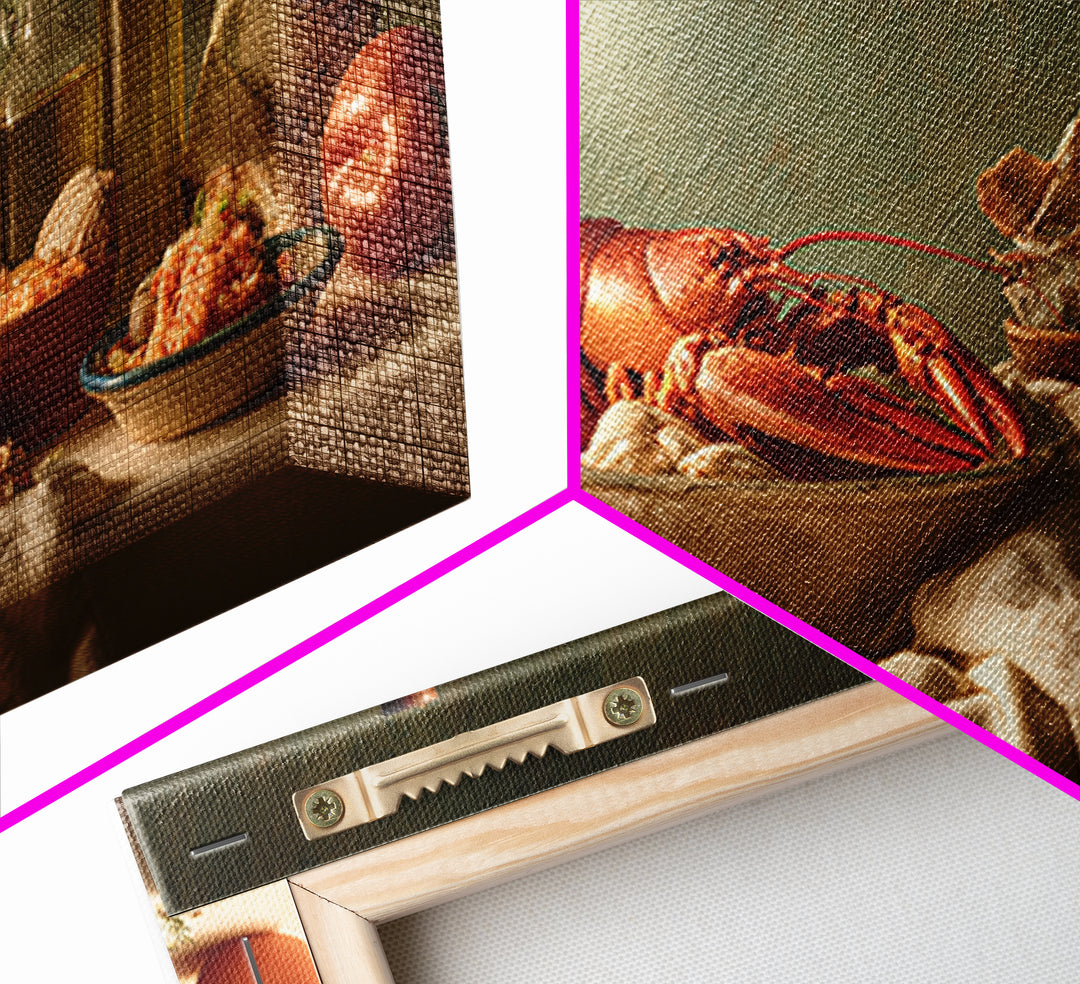 Seafood Lobster and Shell Arrangement Canvas Print, Restaurant Art, Printable Wall Art, Restaurant Decor, Fine Art, Bistro, RES-2x1-52