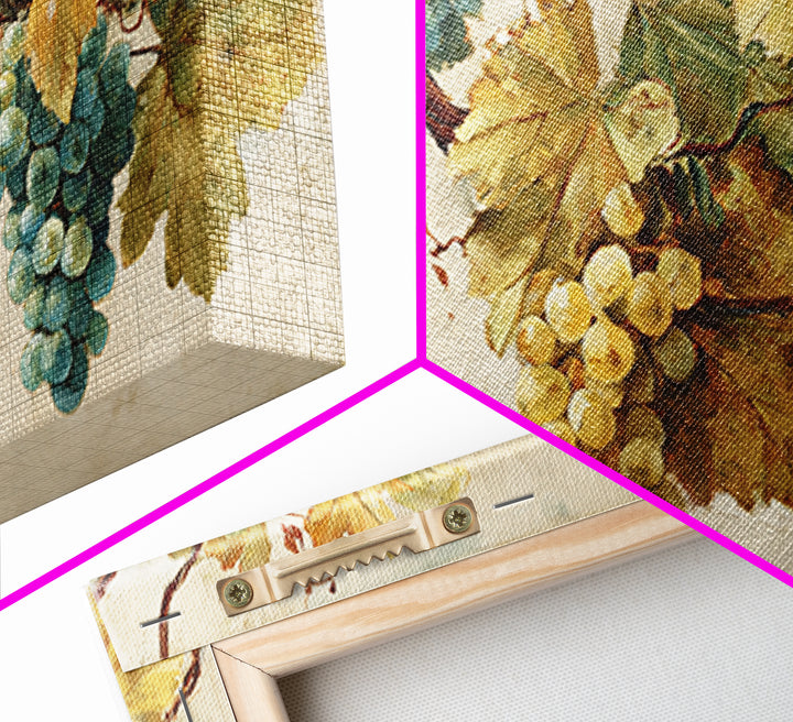 Wine Grapevine Botanical Study Framed Canvas Print, Restaurant Art, Bedroom Wall Art, Restaurant Decor, Watercolor Art, Bistro, RES-2x1-59