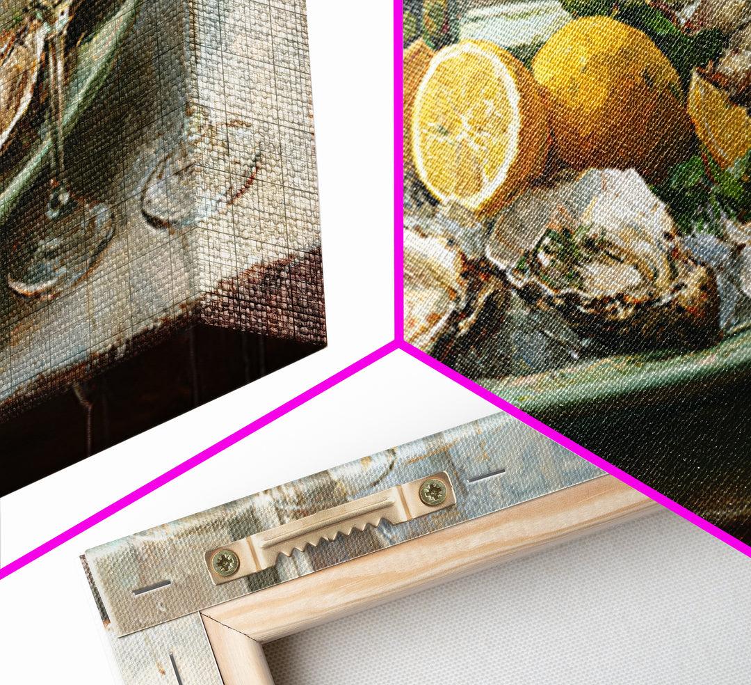 Oyster Platter with Lemons and Champagne Canvas Print, Restaurant Art, Watercolor Art, Restaurant Decor, Abstract Art, Bistro, RES-2x1-71