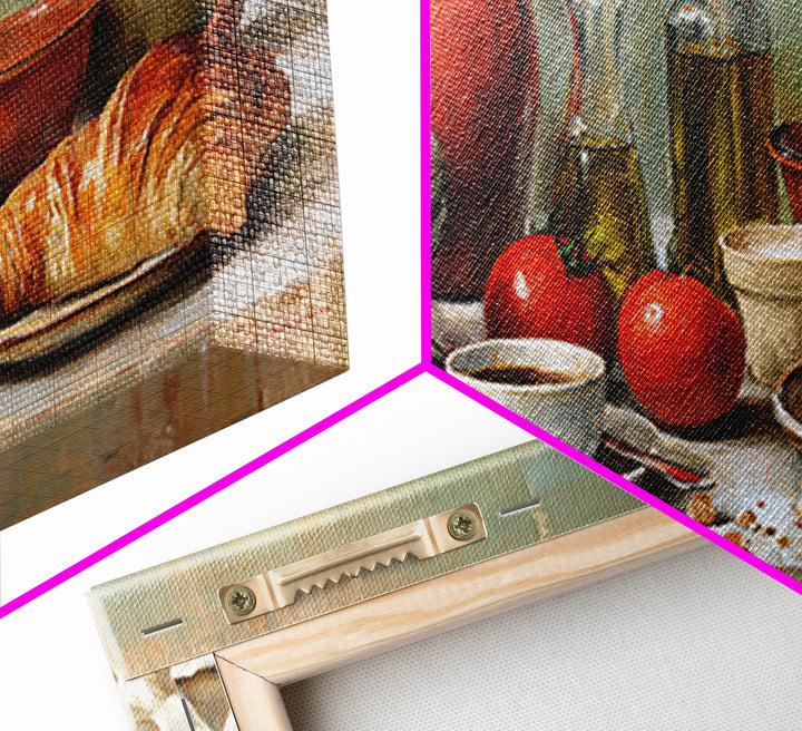 French Bistro Coffee and Croissant Still Life Canvas Print, Restaurant Art, Framed Wall Art, Restaurant Decor, Watercolor Art, RES-2x1-74