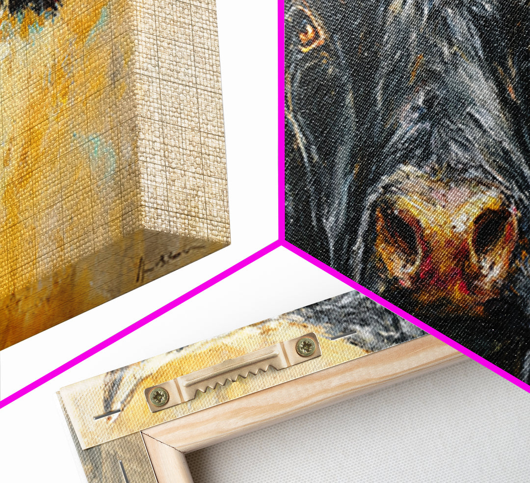 Steakhouse Black and Gold Bull Portrait Framed Canvas Print, Restaurant Art, Room Decor, Restaurant Decor, Oil Painting, Bistro, RES-2x1-75