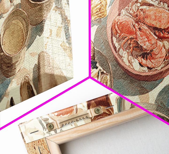 Seafood Lobster and Shell Arrangement Canvas Print, Restaurant Art, Kitchen Art, Restaurant Decor, Fine Art, Bistro, Food Art, RES-2x1-76
