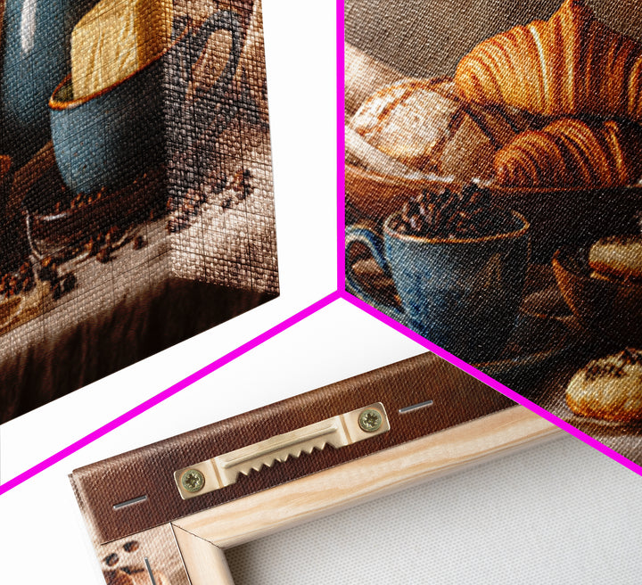 Coffee Beans and Pastry Arrangement Framed Canvas Print, Restaurant Art, Restaurant Decor, Oil Painting, Bistro, RES-2x1-90