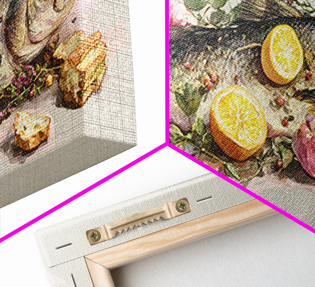 Fresh Fish with Lemon and Herbs Framed Canvas Print, Restaurant Art, Kitchen Decor, Restaurant Decor, Fine Art, Bistro, RES-2x1-91